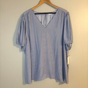 NWT LC Lauren Conrad Blouse Sz 3X Puffed Sleeve Stripe Nautical Preppy Classic
